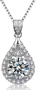 Women's Moissanite Necklace, 2-Carat Lab-Grown Diamond Pendant, Rhodium-Plated, Silver Necklace with Single Gemstone, Comes with Gift Box.