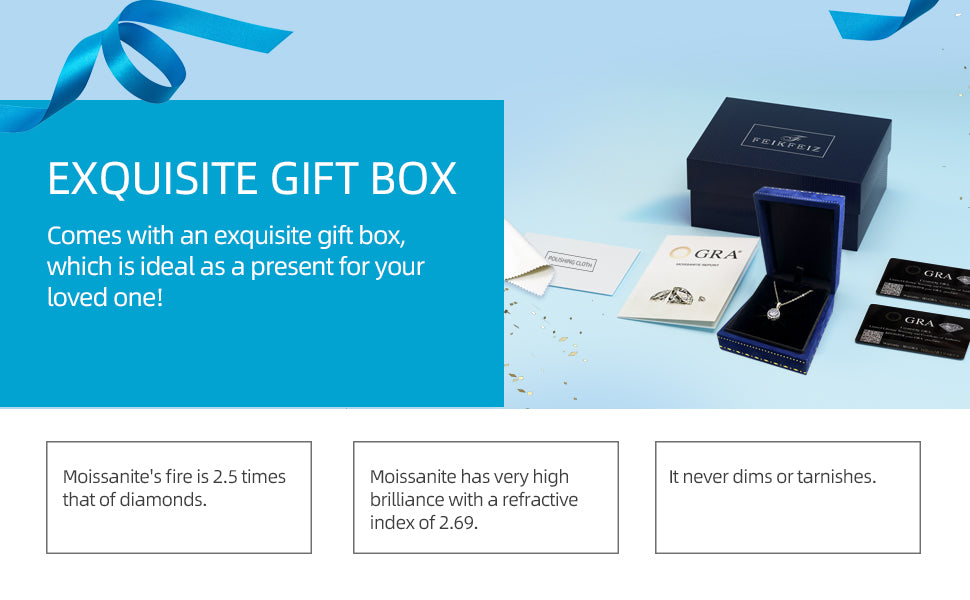 Women's Moissanite Necklace, 1CT Moissanite Diamond Pendant, Lab-Grown, Rhodium-Plated, Silver Necklace with Single Gemstone, Comes with Gift Box.