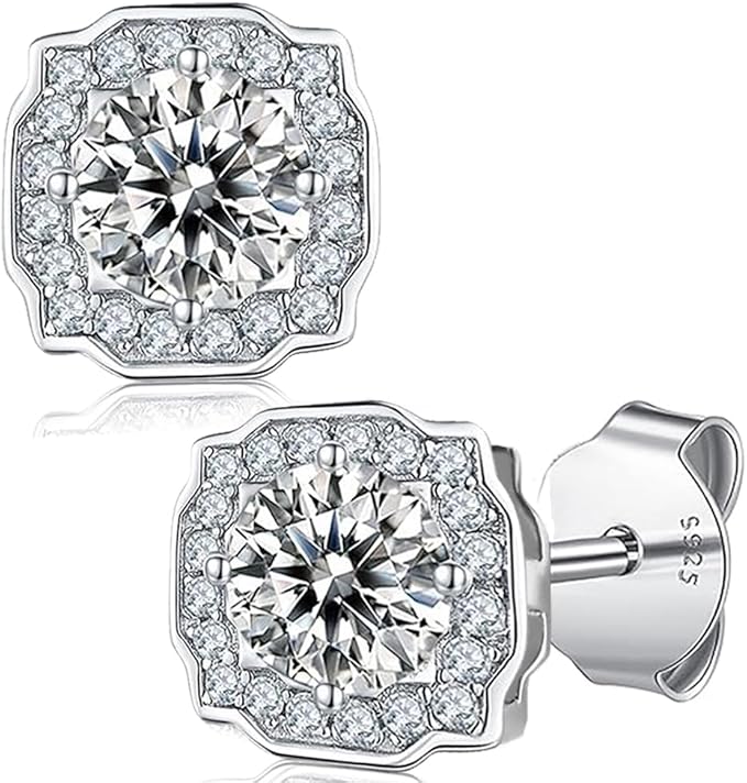 Moissanite Stud Earrings 0.5 1 Carat Lab Created Diamond 925 Sterling Silver Plated with 18K