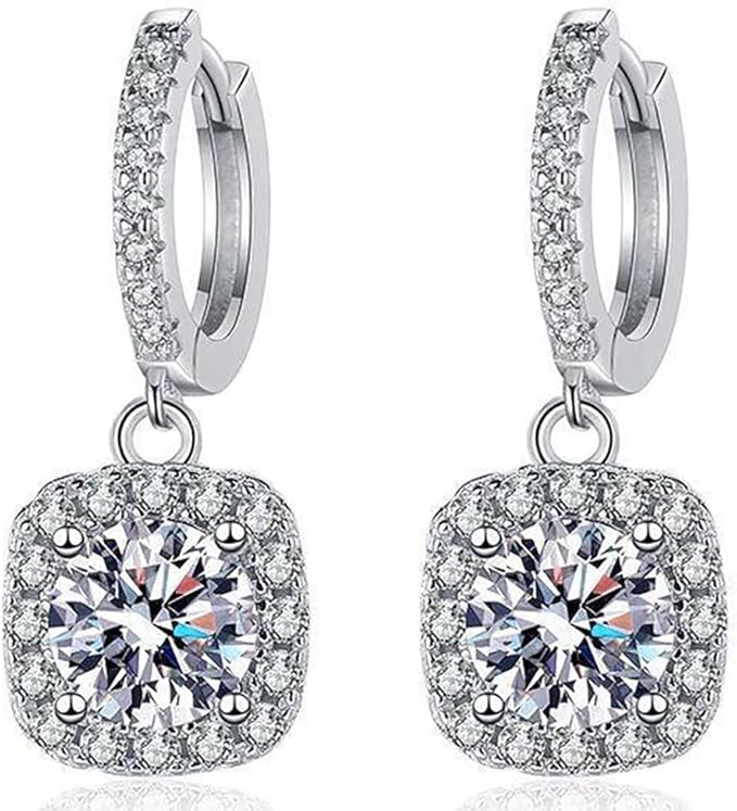 Women's Moissanite Pendant Earrings, 1CT Moissanite Diamonds, Lab-Created, Rhodium-Plated, Silver Earrings Studs, Jewelry Gift.
