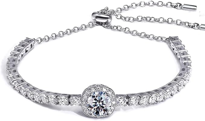 Moissanite tennis bracelet, 2CT 8mm lab-created moissanite diamonds, rhodium-plated, adjustable silver and white gold bracelet for women, stylish, jewelry gift.