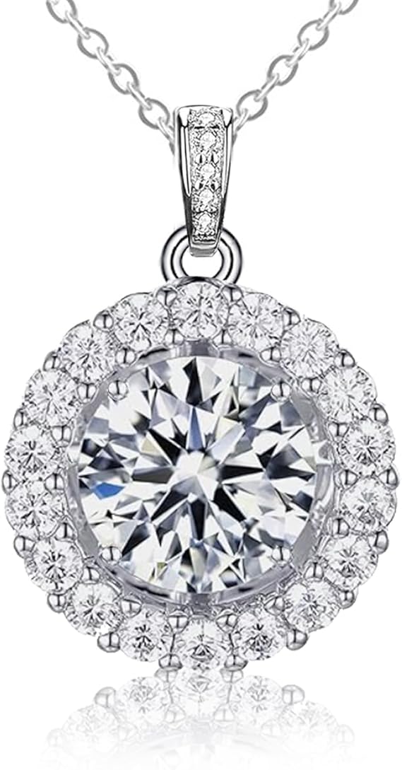 Women's Moissanite Necklace, 1CT Moissanite Diamond Pendant, Lab-Grown, Rhodium-Plated, Silver Necklace with Single Gemstone, Comes with Gift Box.
