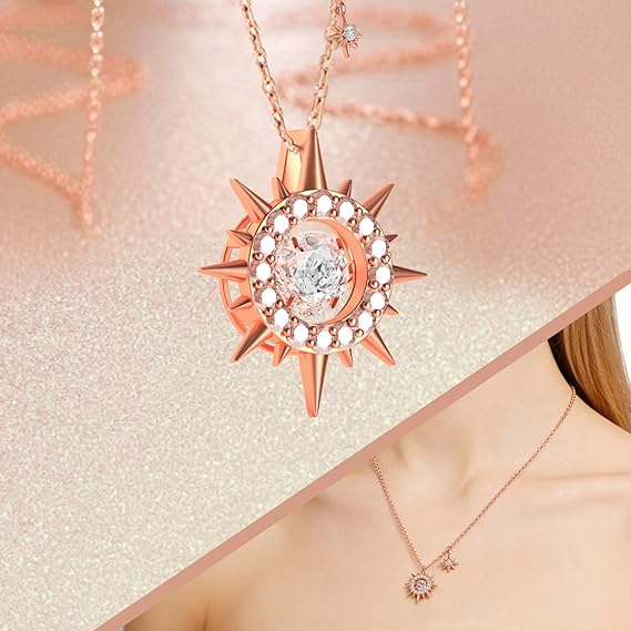 Women's Moissanite Necklace, Pendant, Lab-Grown Diamond, 18K Rose Gold Plated, Gold Necklace, Men's Necklace, Jewelry Gift.