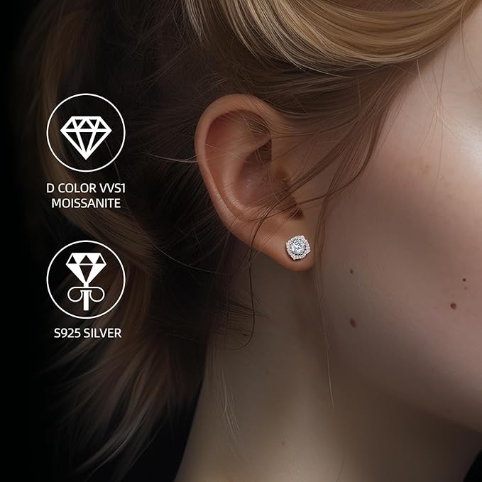 Moissanite Stud Earrings 0.5 1 Carat Lab Created Diamond 925 Sterling Silver Plated with 18K