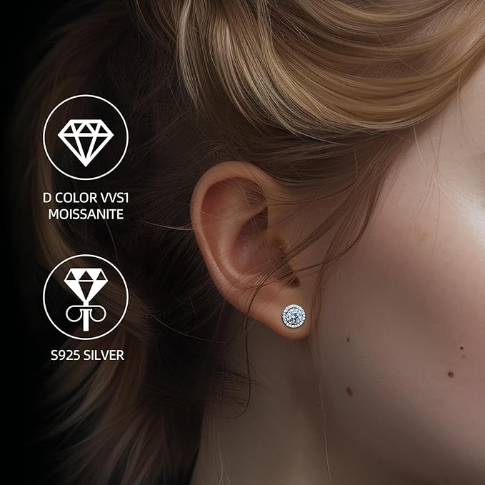 Moissanite Stud Earrings 0.5 1 Carat Lab Created Diamond 925 Sterling Silver Plated with 18K