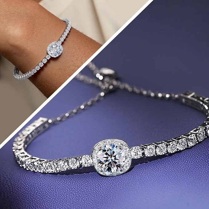 Moissanite tennis bracelet, 2CT 8mm lab-created moissanite diamonds, rhodium-plated, adjustable silver and white gold bracelet for women, stylish, jewelry gift.