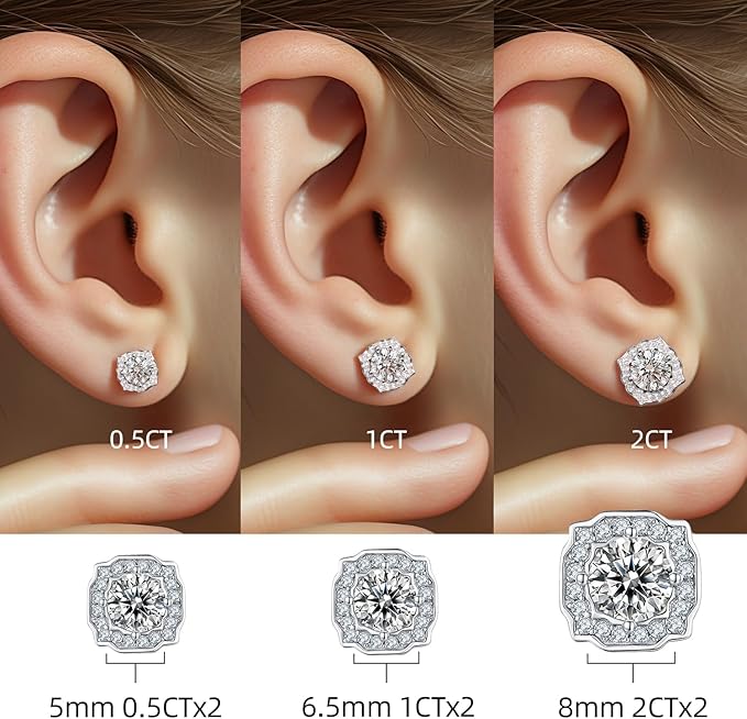 square geometric moissanite earrings with surrounding accent stones design