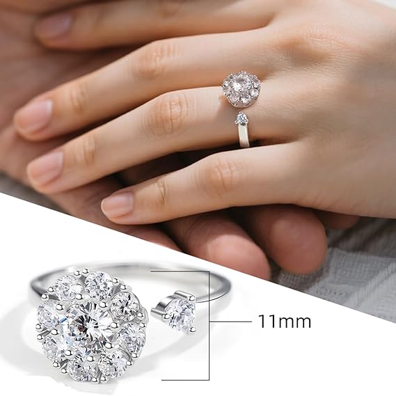 Women's Moissanite ring, 925 silver plated with 18K white gold, lab-created Moissanite diamond, adjustable open silver ring, engagement ring, jewelry gift.