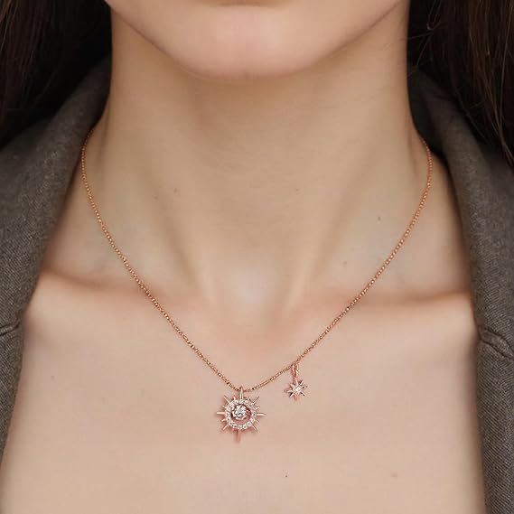 Women's Moissanite Necklace, Pendant, Lab-Grown Diamond, 18K Rose Gold Plated, Gold Necklace, Men's Necklace, Jewelry Gift.