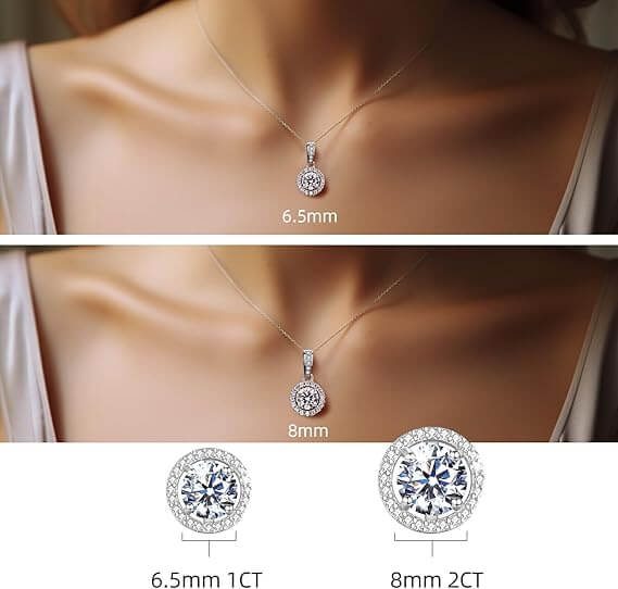 round halo moissanite pendant necklace with 24 accent stones design