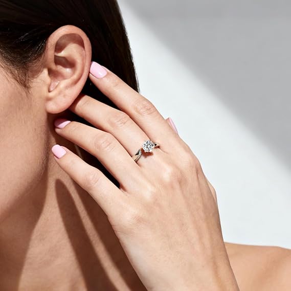 Women's Moissanite Ring, 1.5CT Lab-Created Diamond, 925 Silver with 18K White Gold Plating, Adjustable Open Silver Ring, Engagement Ring, Jewelry Gift.