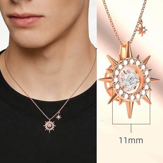 Women's Moissanite Necklace, Pendant, Lab-Grown Diamond, 18K Rose Gold Plated, Gold Necklace, Men's Necklace, Jewelry Gift.