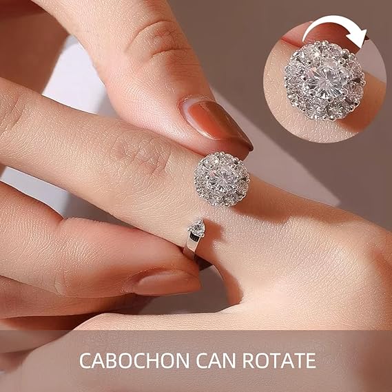 Women's Moissanite ring, 925 silver plated with 18K white gold, lab-created Moissanite diamond, adjustable open silver ring, engagement ring, jewelry gift.