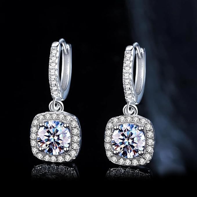 Women's Moissanite Pendant Earrings, 1CT Moissanite Diamonds, Lab-Created, Rhodium-Plated, Silver Earrings Studs, Jewelry Gift.