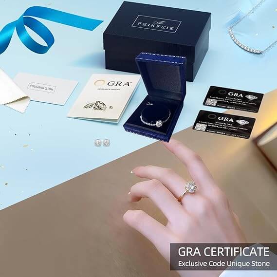 Damen-Moissanit-Ring, 925 Silber mit 18K Weißgold plattiert, im Labor hergestellter Moissanit-Diamant, verstellbarer offener Silberring, Verlobungsring, Schmuckgeschenk.