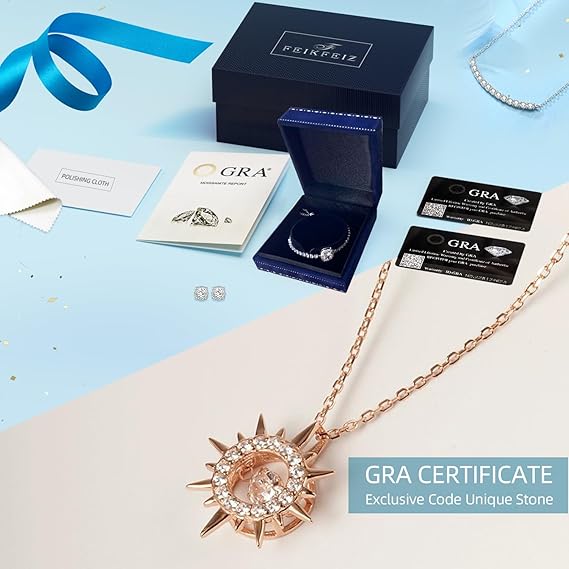 Women's Moissanite Necklace, Pendant, Lab-Grown Diamond, 18K Rose Gold Plated, Gold Necklace, Men's Necklace, Jewelry Gift.