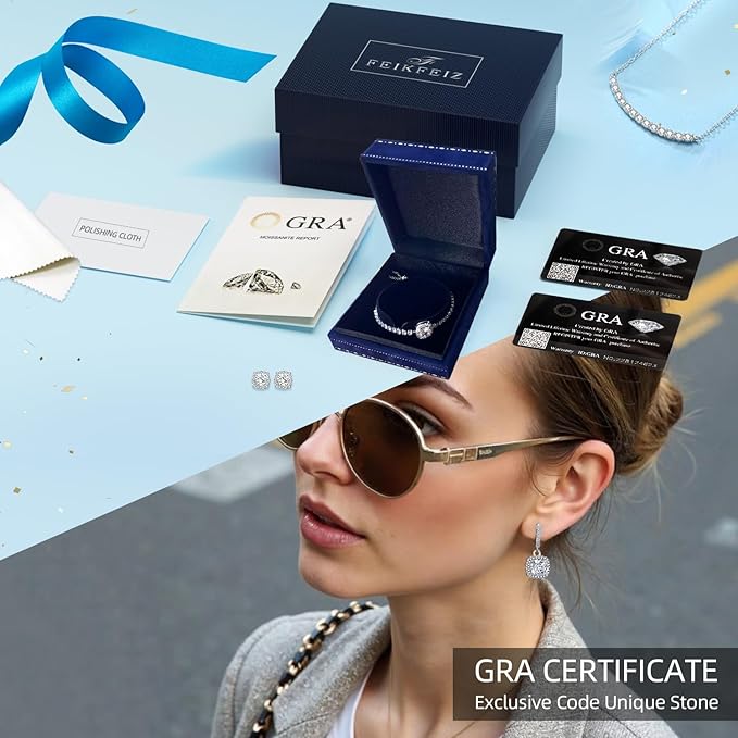 Women's Moissanite Pendant Earrings, 1CT Moissanite Diamonds, Lab-Created, Rhodium-Plated, Silver Earrings Studs, Jewelry Gift.