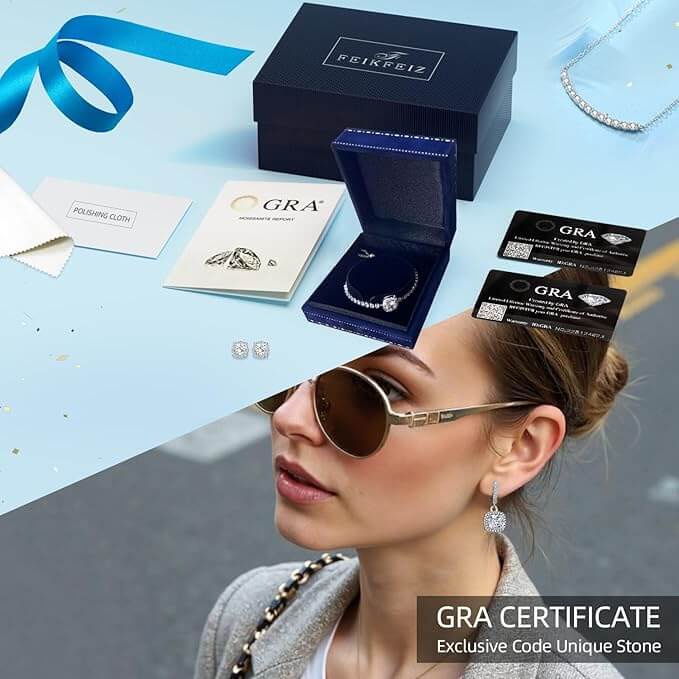 FEIKFEIZ square moissanite earrings with GRA certificate gift box