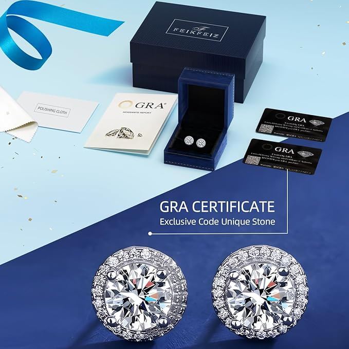 FEIKFEIZ moissanite stud earrings with GRA certificate luxury gift box