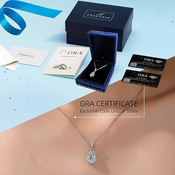 Women's Moissanite Necklace, 2-Carat Lab-Grown Diamond Pendant, Rhodium-Plated, Silver Necklace with Single Gemstone, Comes with Gift Box.