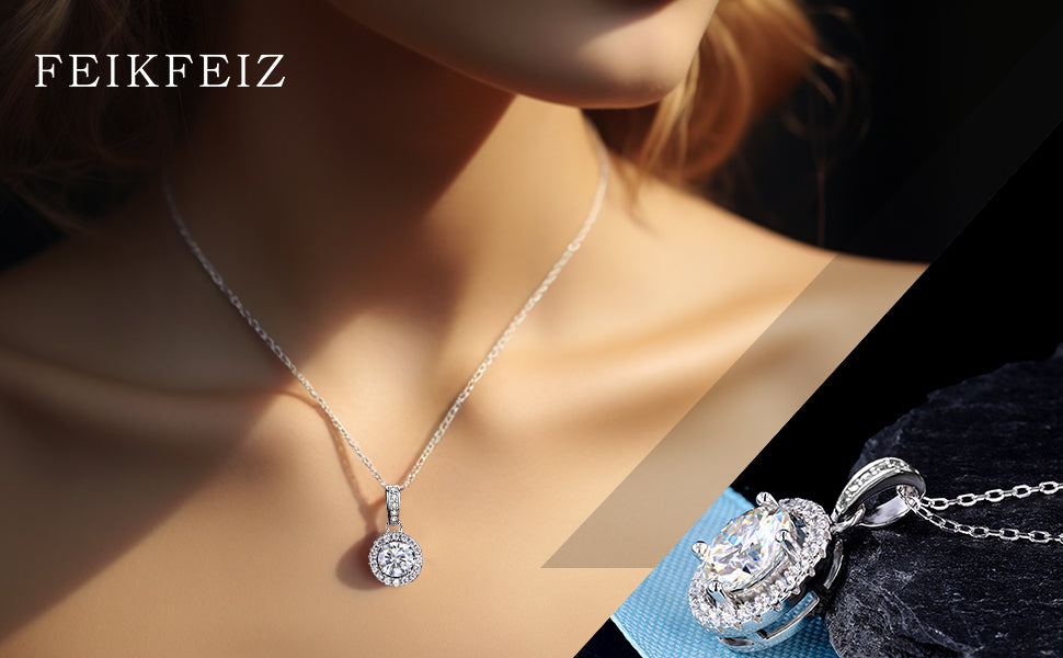Women's Moissanite Necklace, 1CT Moissanite Diamond Pendant, Lab-Grown, Rhodium-Plated, Silver Necklace with Single Gemstone, Comes with Gift Box.