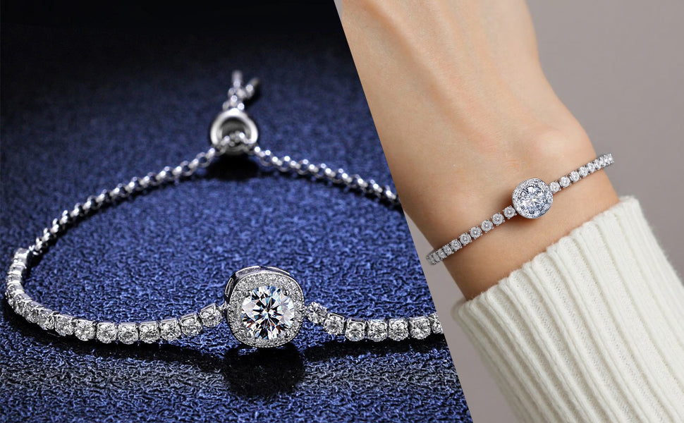 Moissanite tennis bracelet, 2CT 8mm lab-created moissanite diamonds, rhodium-plated, adjustable silver and white gold bracelet for women, stylish, jewelry gift.