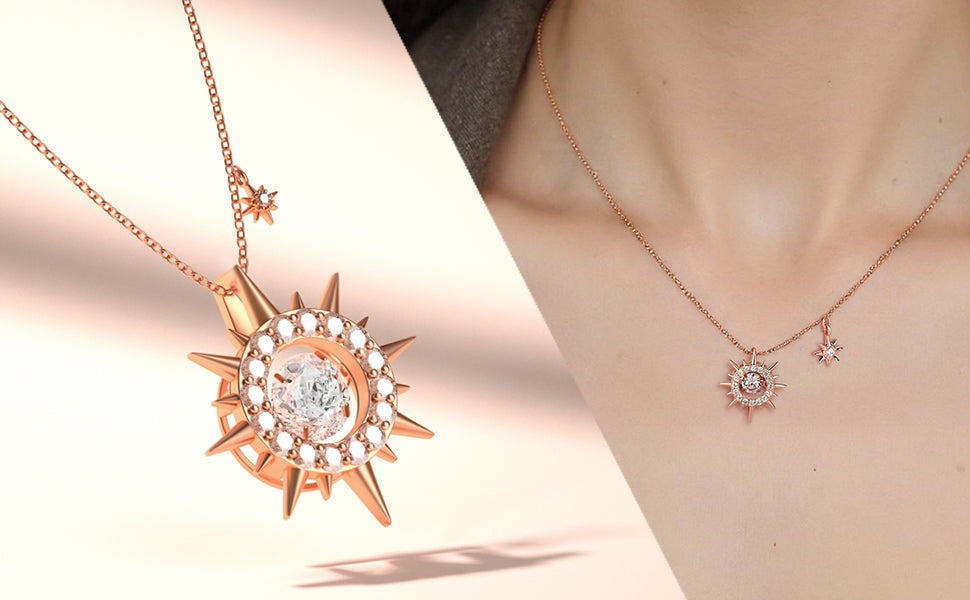 Women's Moissanite Necklace, Pendant, Lab-Grown Diamond, 18K Rose Gold Plated, Gold Necklace, Men's Necklace, Jewelry Gift.