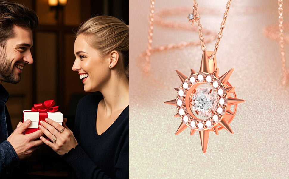 Women's Moissanite Necklace, Pendant, Lab-Grown Diamond, 18K Rose Gold Plated, Gold Necklace, Men's Necklace, Jewelry Gift.