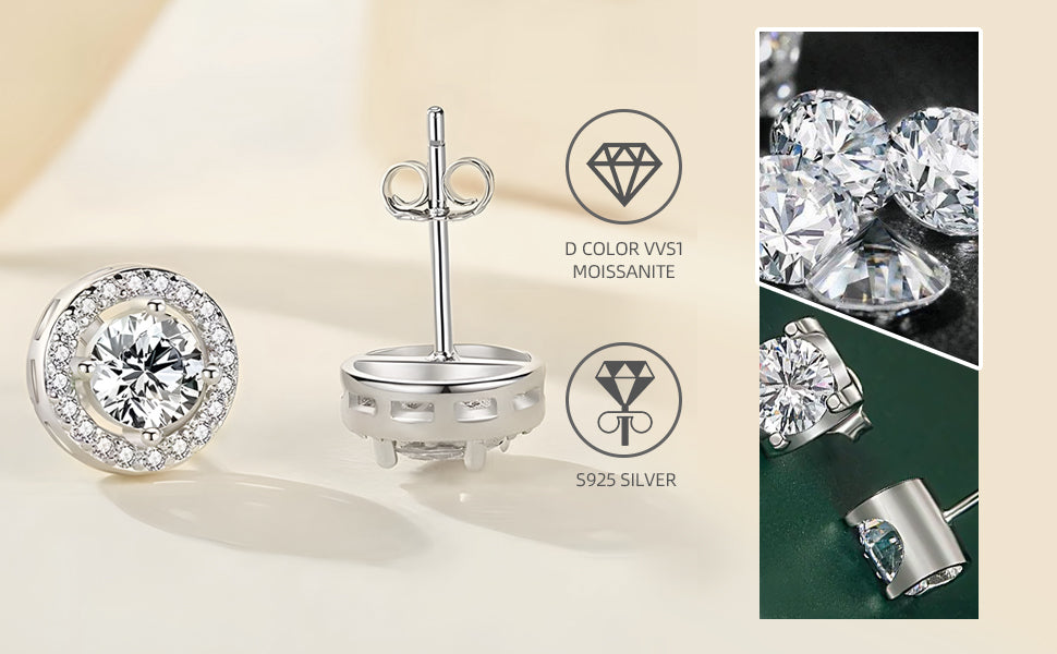 Moissanite Stud Earrings 0.5 1 Carat Lab Created Diamond 925 Sterling Silver Plated with 18K