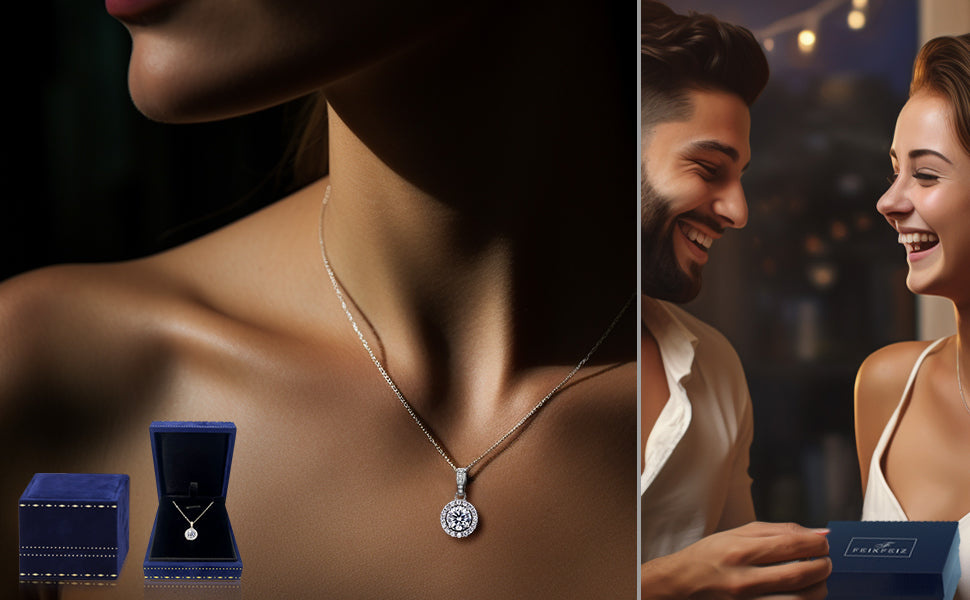 Women's Moissanite Necklace, 1CT Moissanite Diamond Pendant, Lab-Grown, Rhodium-Plated, Silver Necklace with Single Gemstone, Comes with Gift Box.