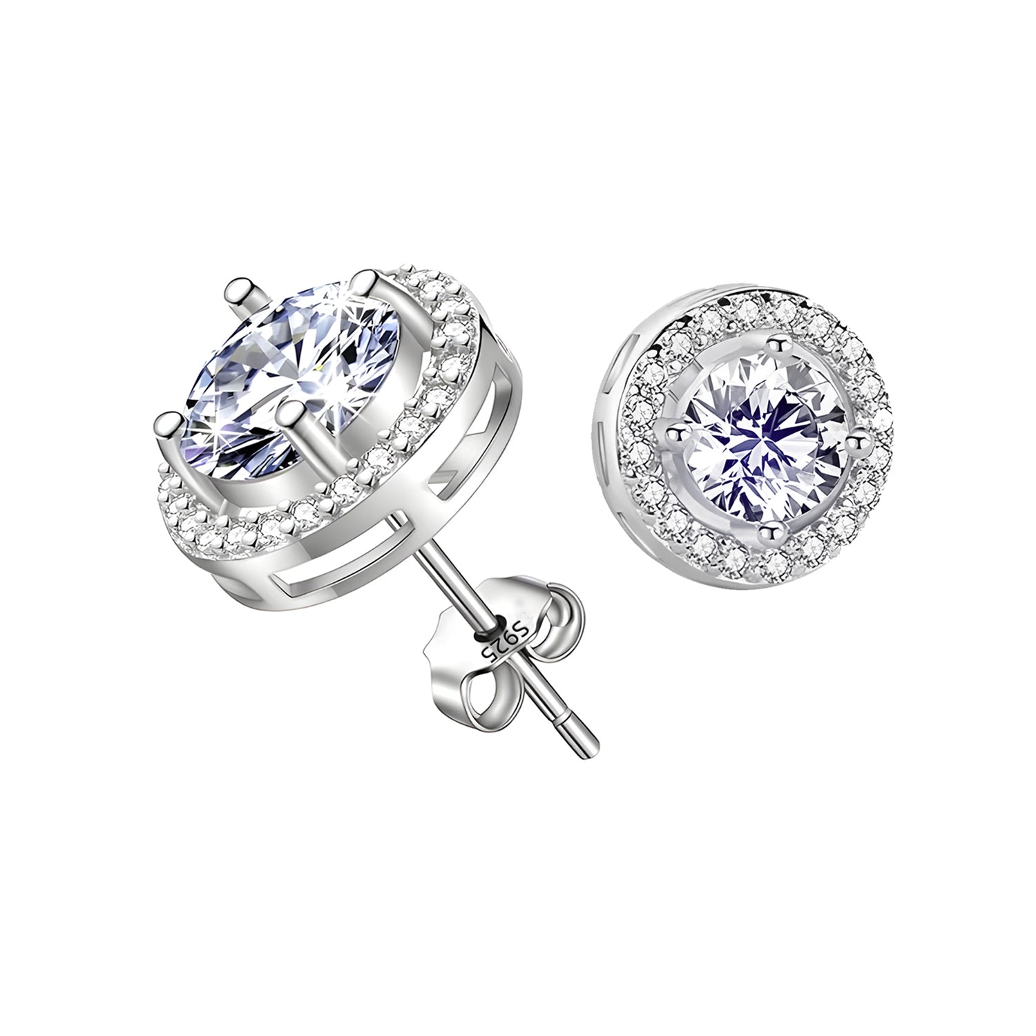 FEIKFEIZ round moissanite stud earrings 2CT D color VVS1 four prong setting