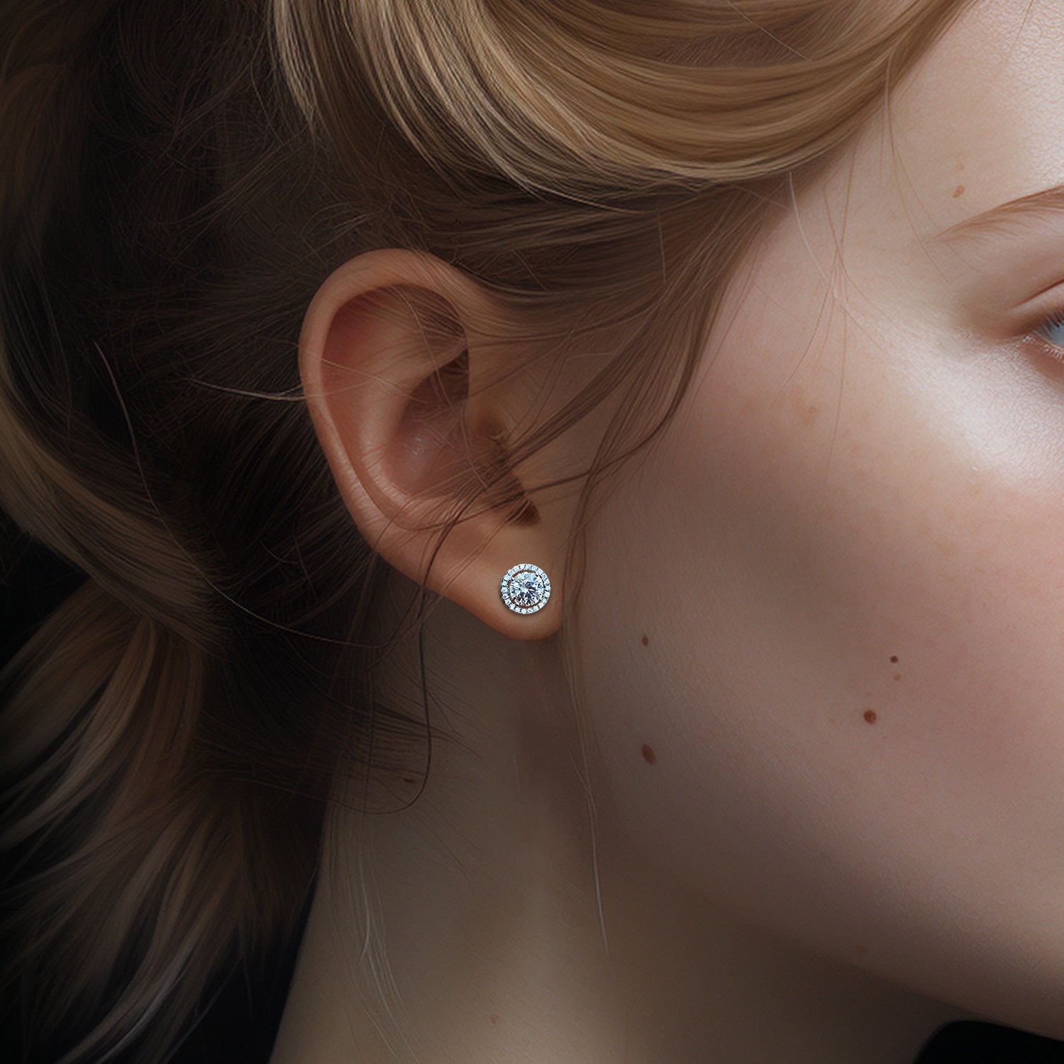 classic round moissanite stud earrings for women and men white gold jewelry