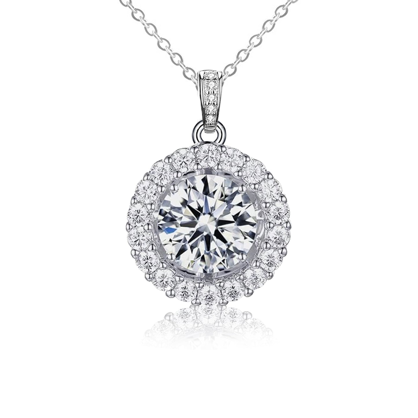 FEIKFEIZ 1CT round moissanite necklace D color VVS1 halo pendant