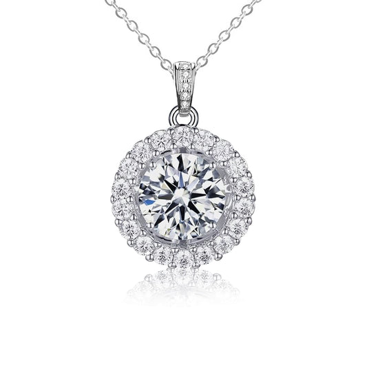 FEIKFEIZ 1CT round moissanite necklace D color VVS1 halo pendant