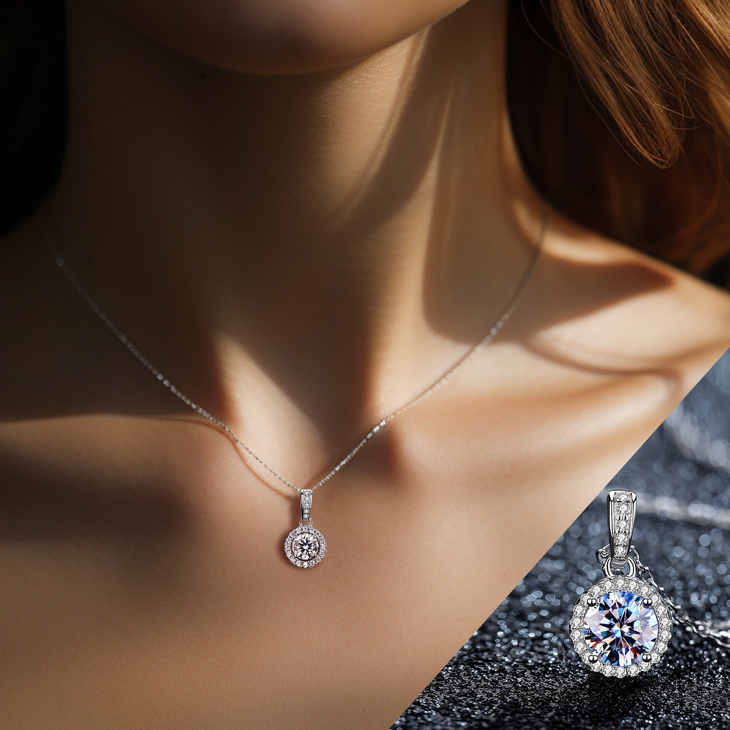Women's Moissanite Necklace, 1CT Moissanite Diamond Pendant, Lab-Grown, Rhodium-Plated, Silver Necklace with Single Gemstone, Comes with Gift Box.