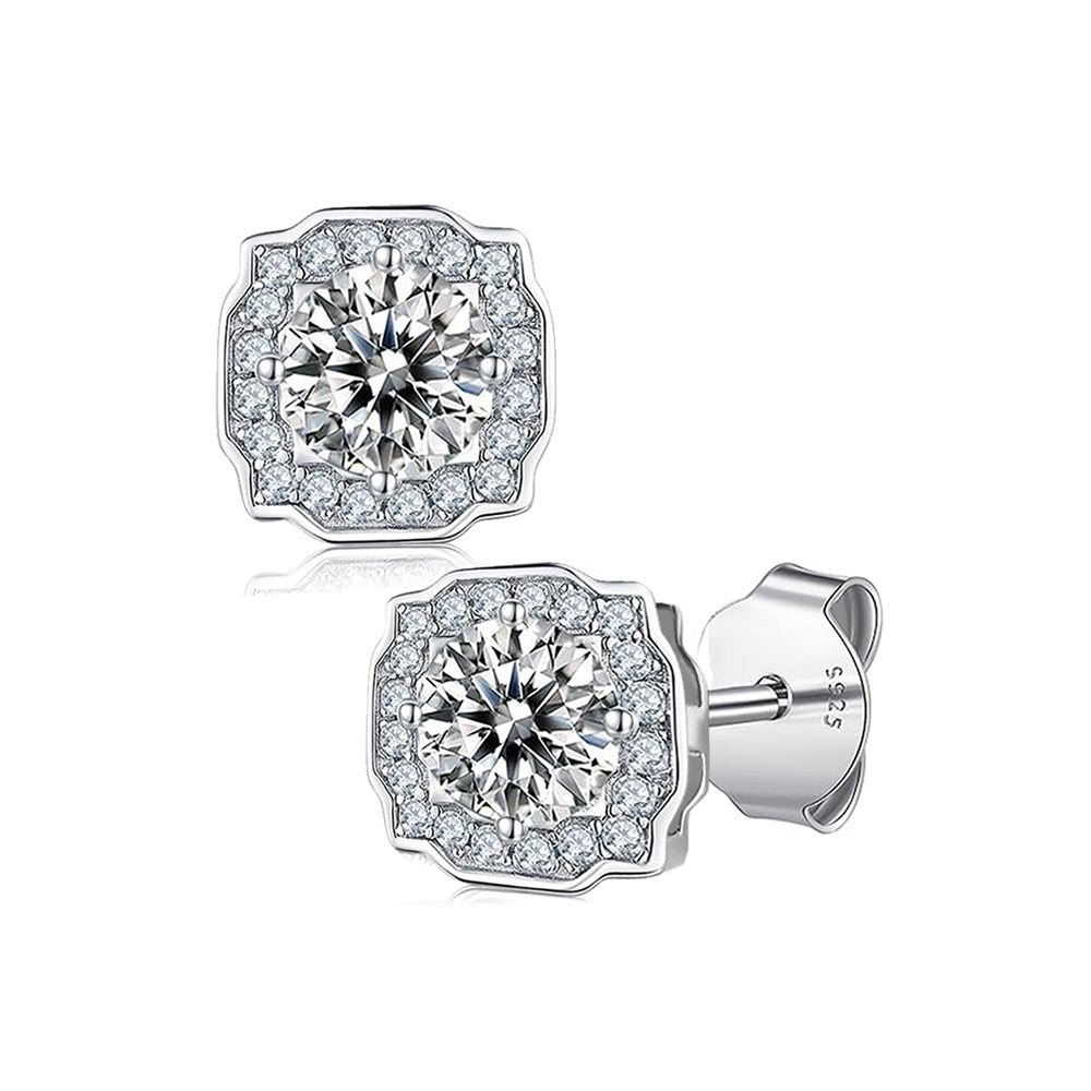 FEIKFEIZ square moissanite earrings with 1CT total D color VVS1 gemstones