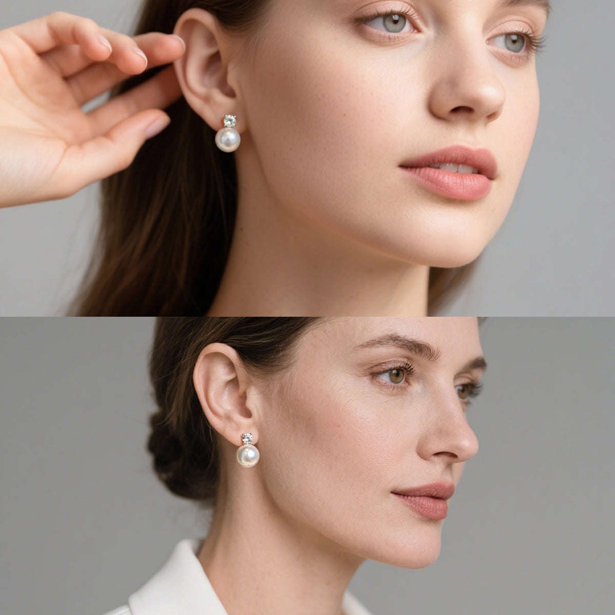 pearl and moissanite earrings with premium jewelry packaging