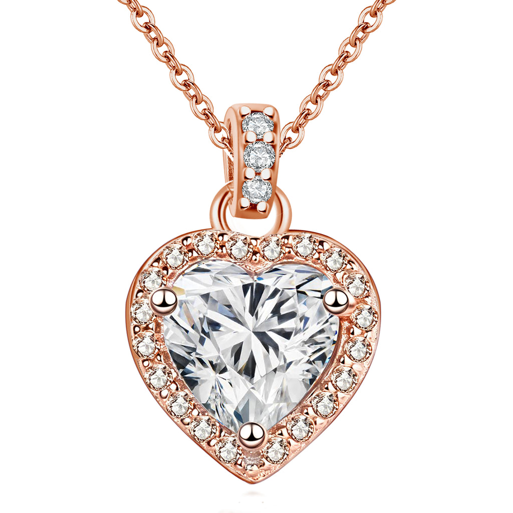 Women’s Moissanite Necklace – 2CT Heart-Shaped Lab-Grown Moissanite Pendant, 18K Rose Gold Plated, Gold Chain Safe for Water, Jewelry Gift