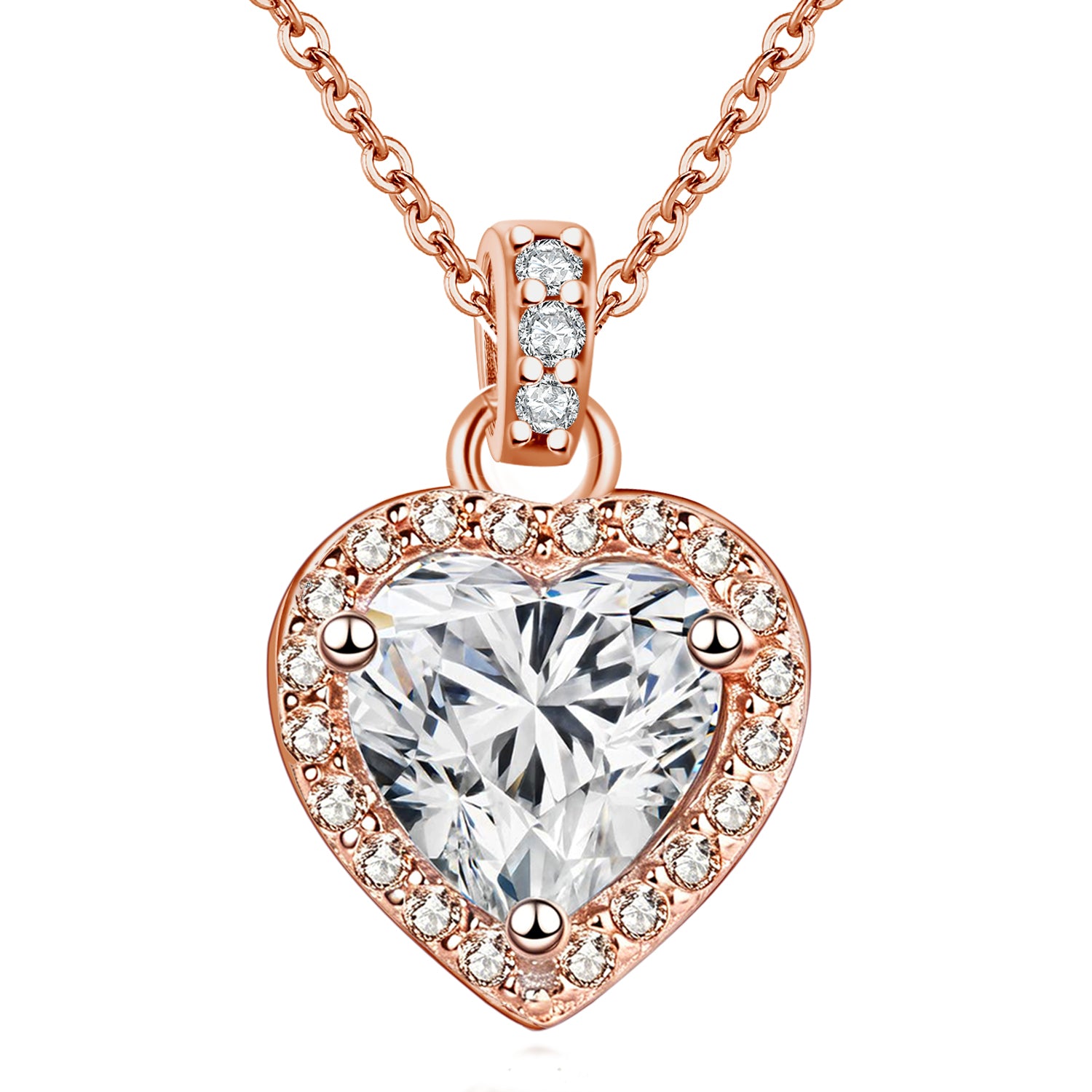 Women’s Moissanite Necklace – 2CT Heart-Shaped Lab-Grown Moissanite Pendant, 18K Rose Gold Plated, Gold Chain Safe for Water, Jewelry Gift