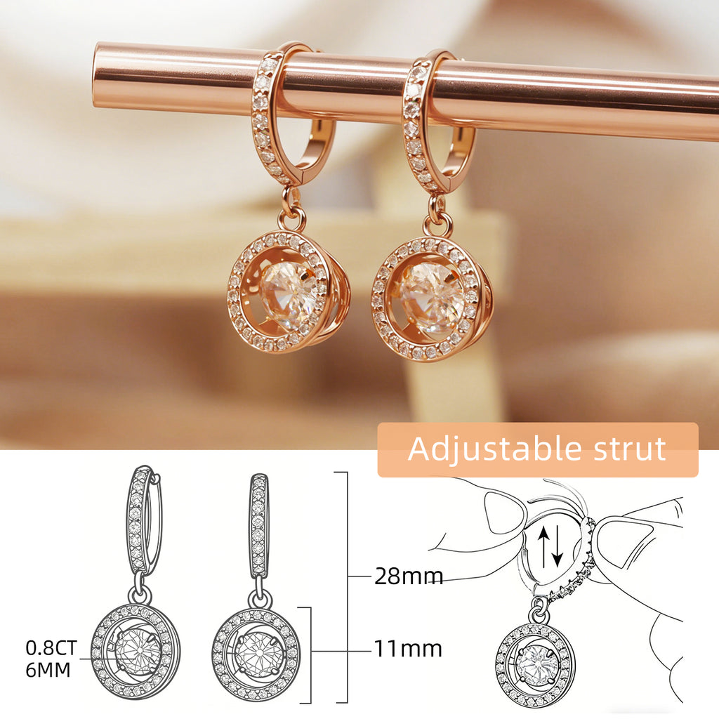 Women's Moissanite Pendant Earrings, 0.8CT Moissanite Diamonds, Lab-Created, 18K Rose Gold Plated, Fashion Stud Earrings, Jewelry Gift.